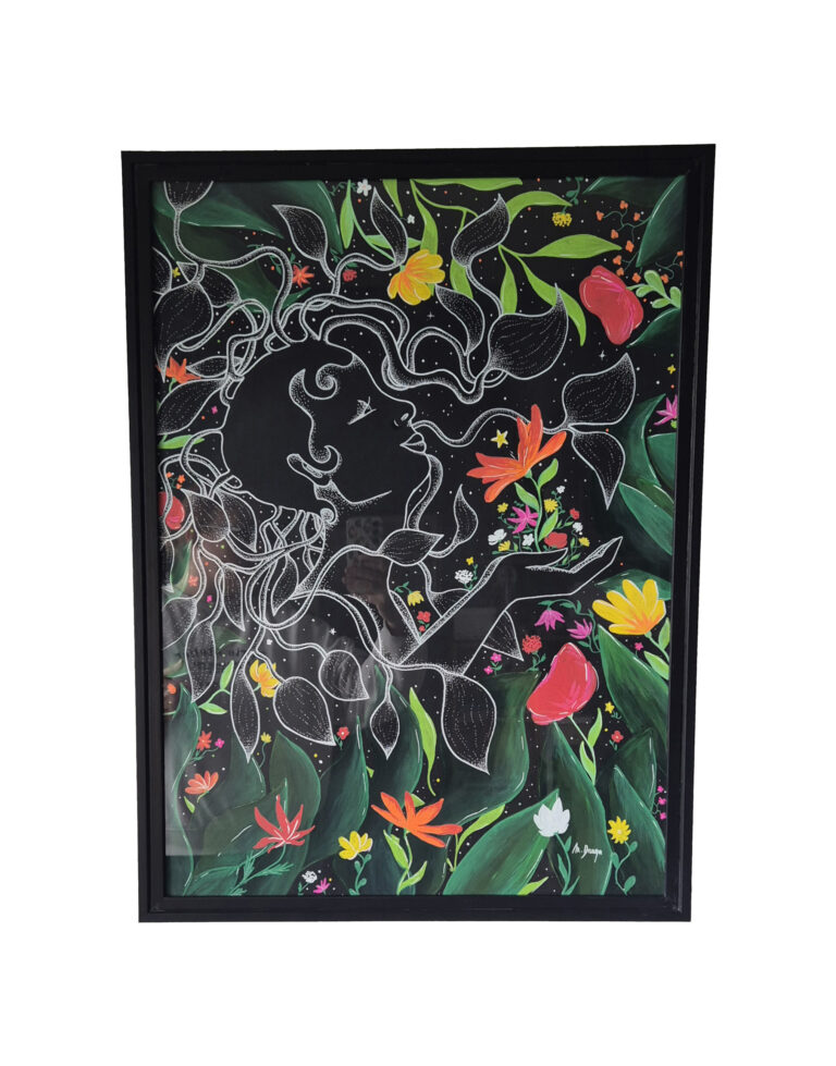 peinture acrylique sur papier noir représentant Joséphine Baker - MARION DAUGA artiste paloise